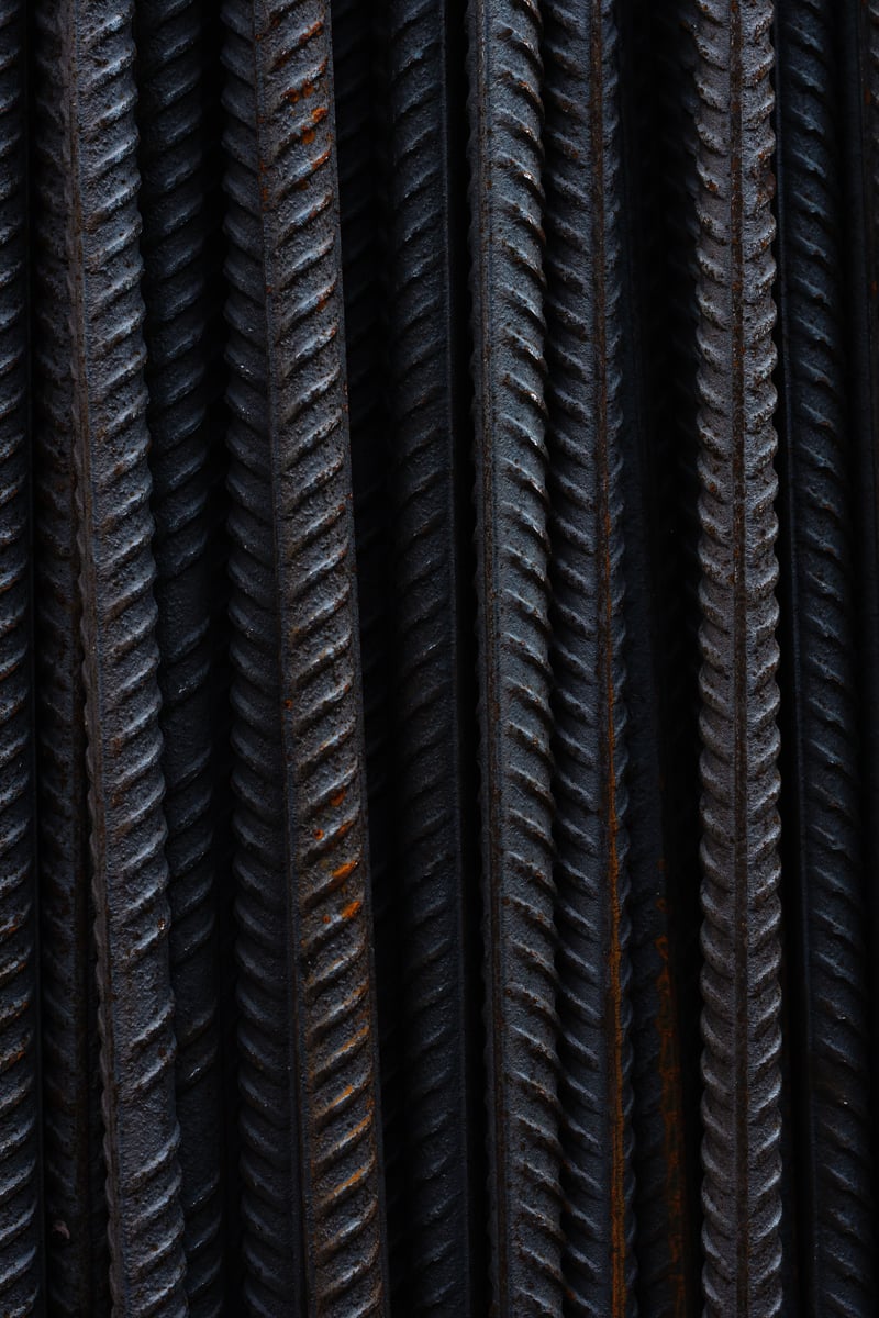 Mild steel round bar bundle — close-up at the Marshall Steel yard